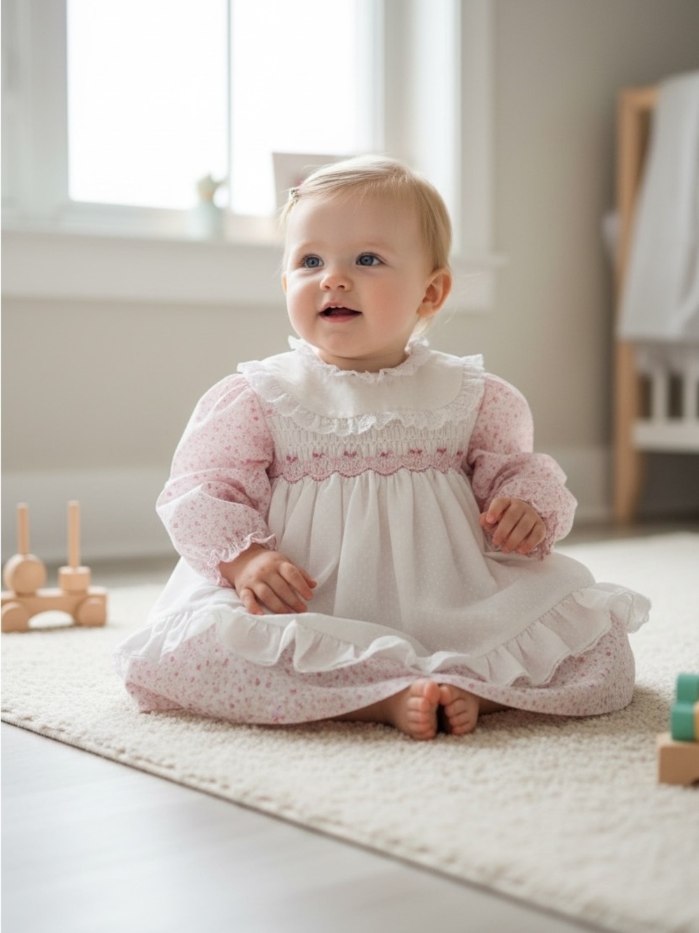 Classic Infant Pink & White Ruffle Dress 6-12M
